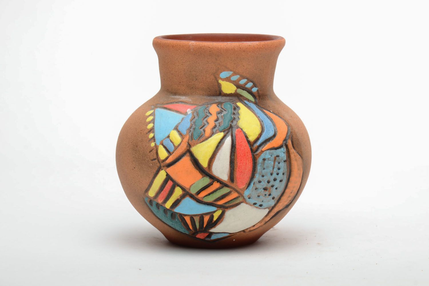 Глиняная ваза расписанная глазурью фото 2