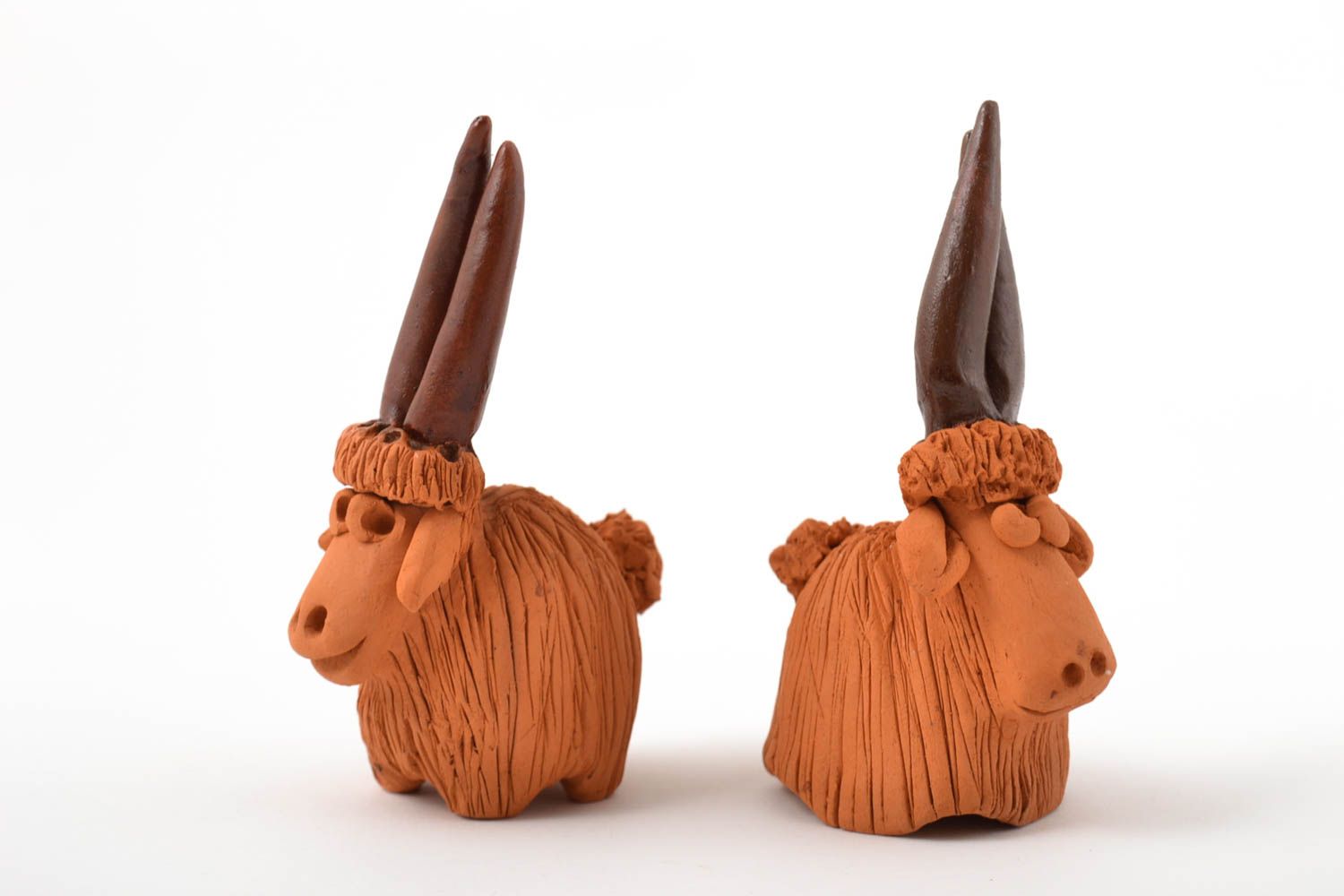 Statuine fatte a mano in ceramica set di due animali divertenti piccoli foto 2
