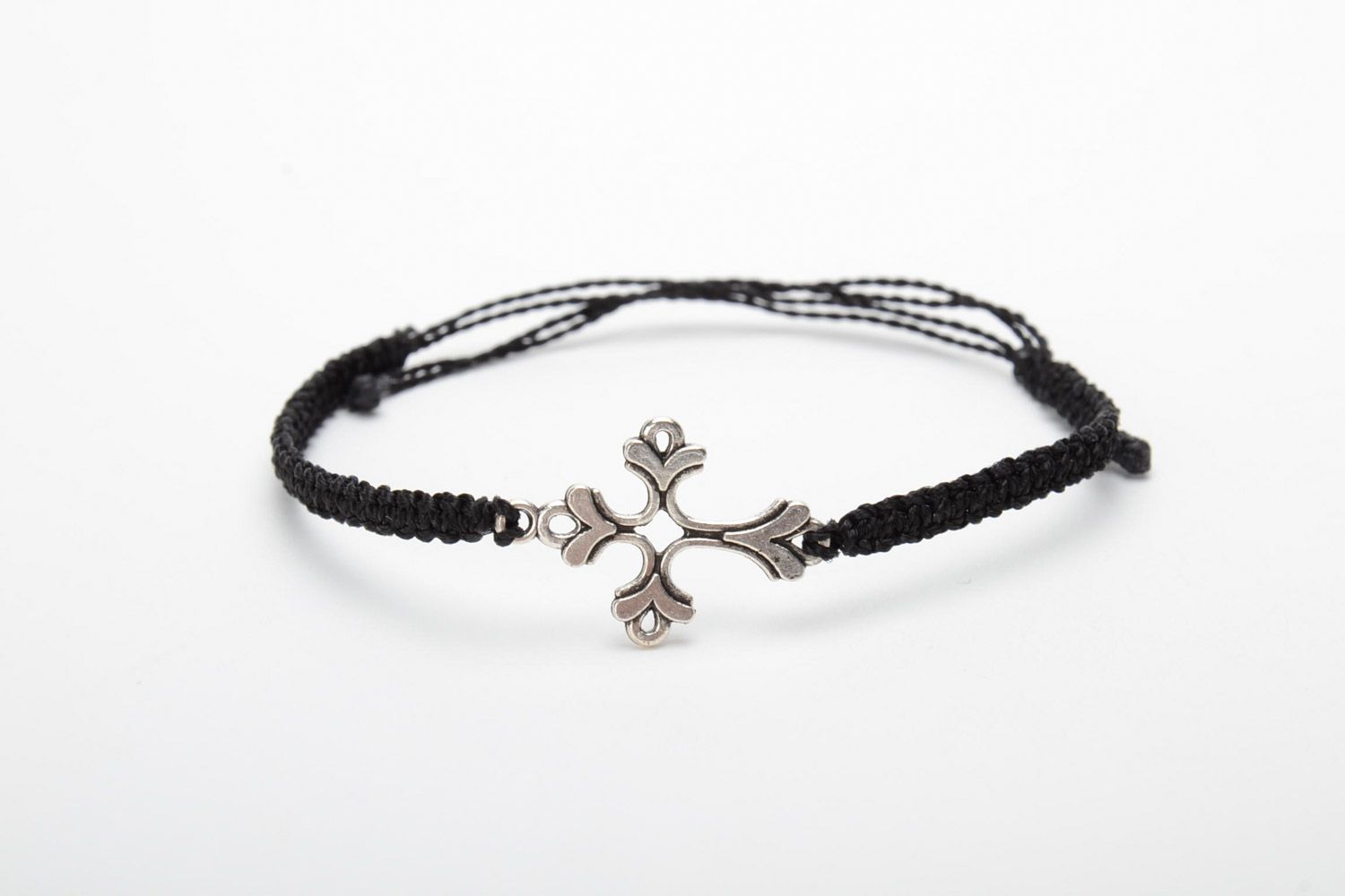 Macrame capron thread bracelet with metal cross photo 5