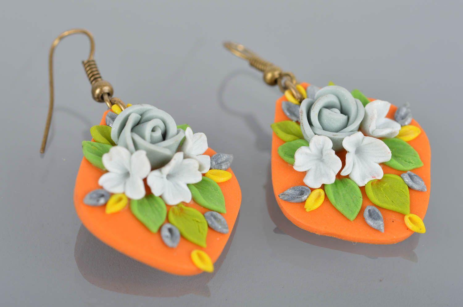 Handmade summer polymer clay earrings with charms for women Beautiful Roses photo 2