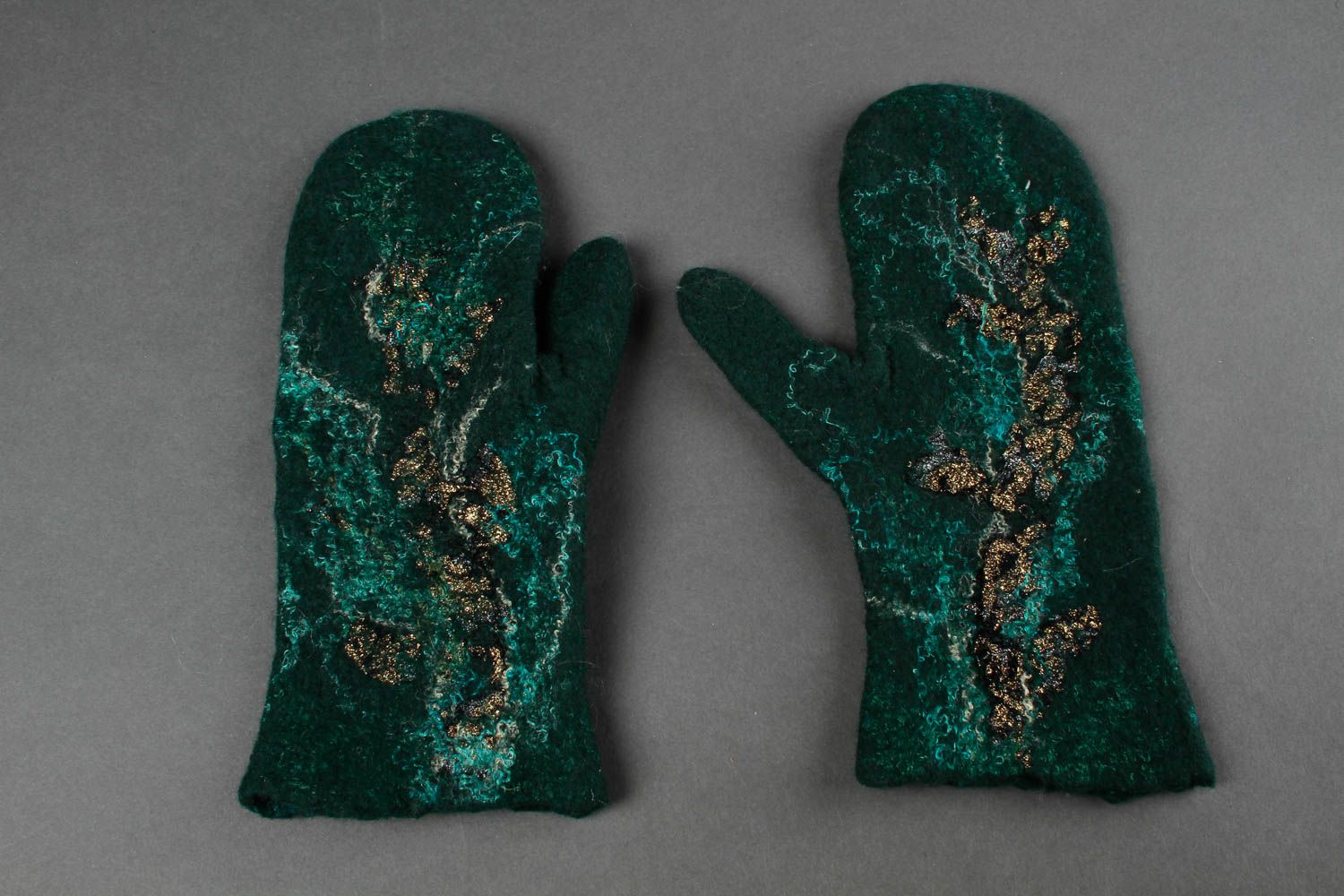 Handmade felted mittens woolen women gloves stylish present for women photo 2