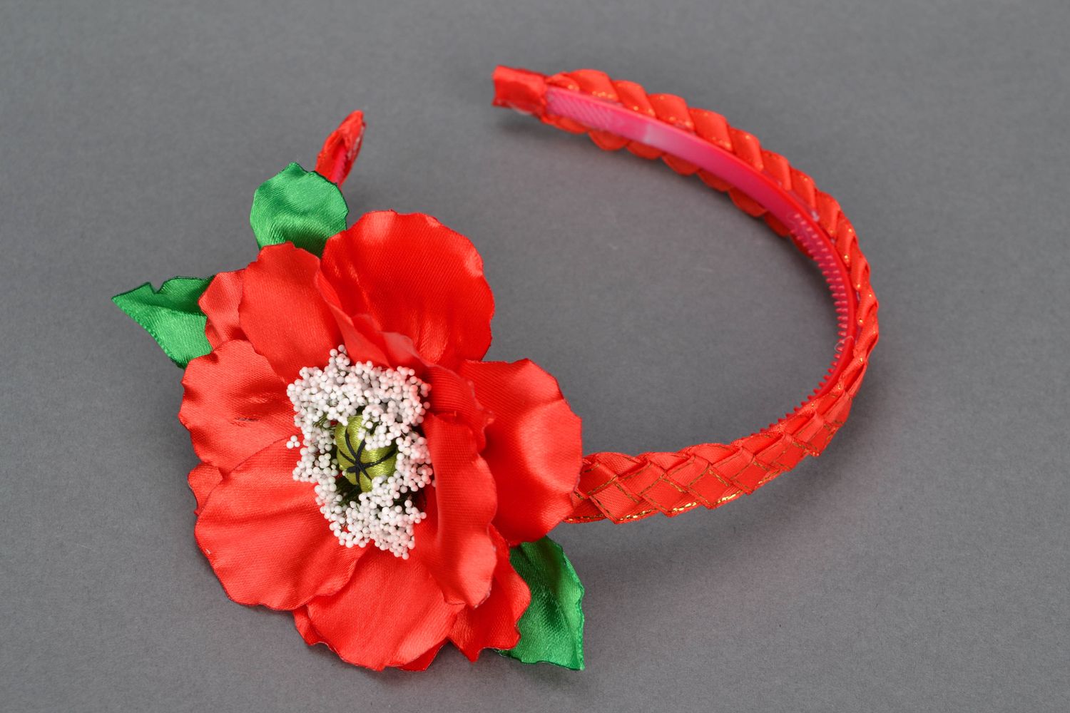 Kanzashi satin flower headband photo 1