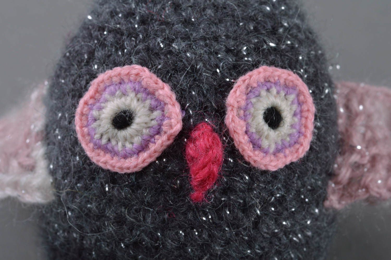 Handmade designer small gray crochet toy owl for children photo 2