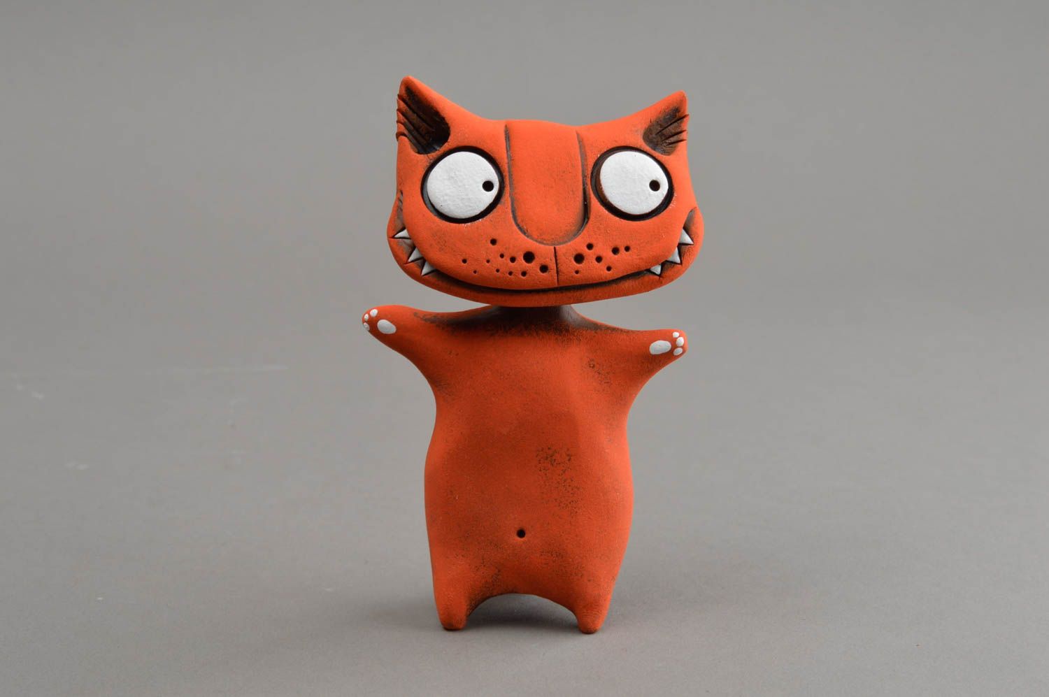 Figura de barro artesanal anaranjada decoración de hogar regalo para amigos gato foto 2