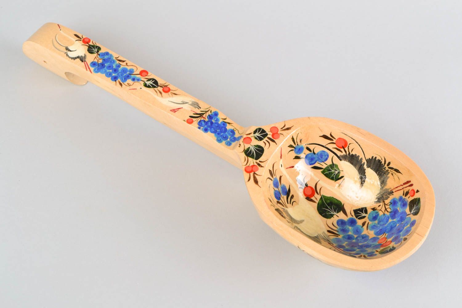 Large decorative wooden spoon with Petrikov painting handmade home interior photo 3