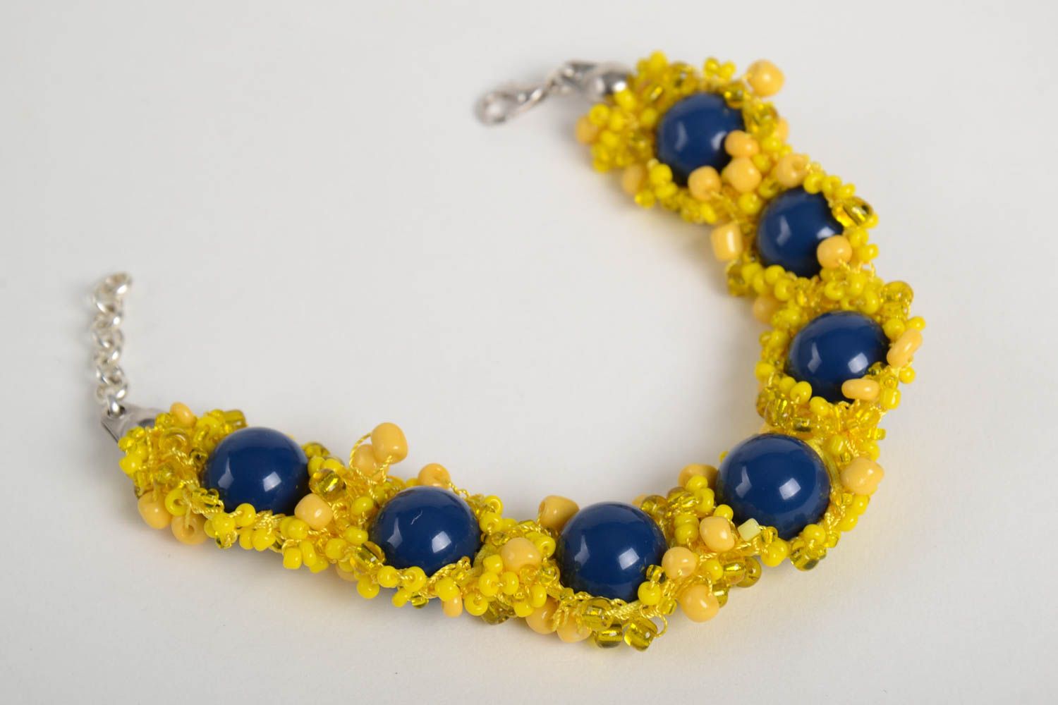 Yellow and large blues beads chain bracelet in summer style photo 5