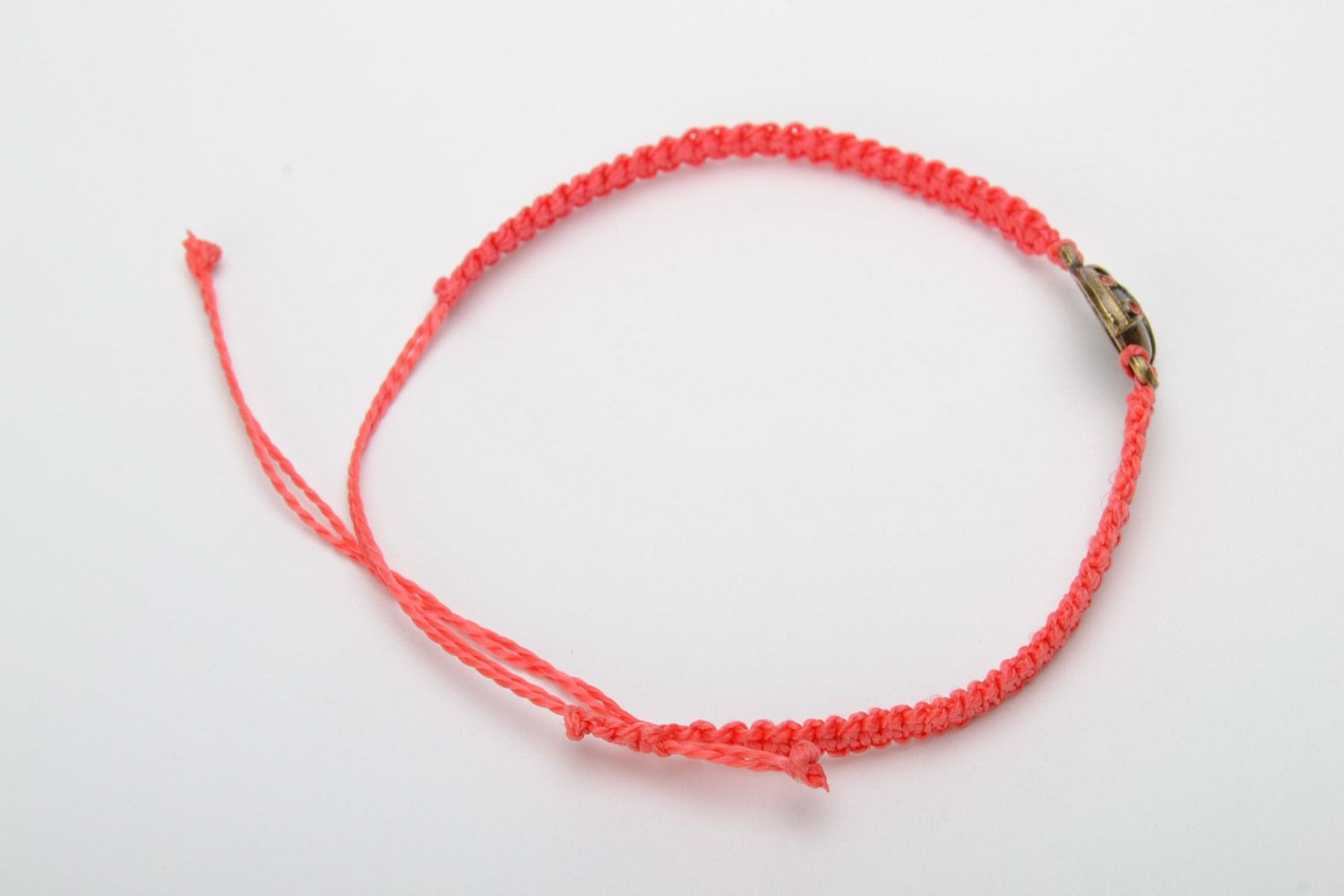 Handmade women's macrame woven cord bracelet of red color with charm photo 4