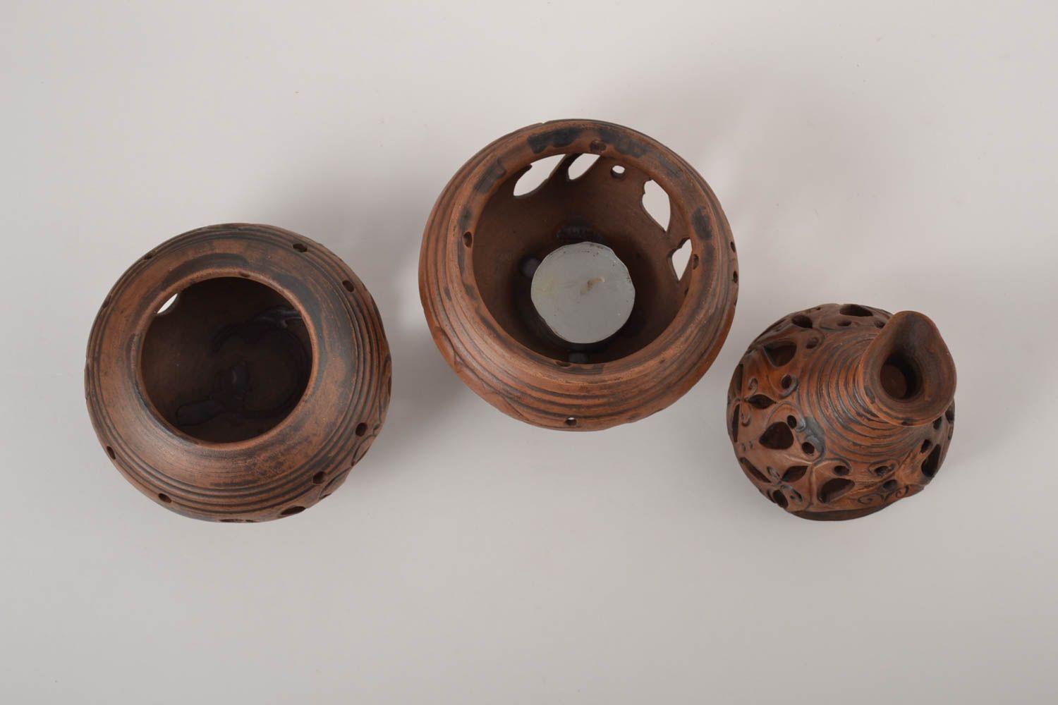Deko Kerzenhalter handmade Teelichthalter Set Kerzenhalter Keramik in Braun  foto 2