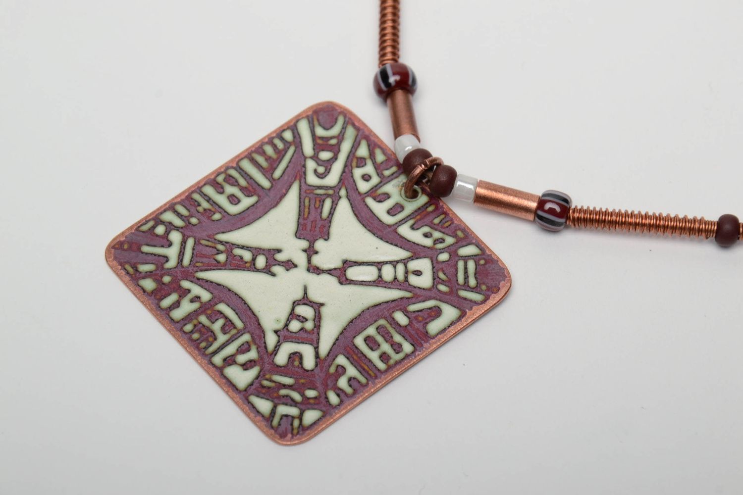 Handmade enamel painted copper pendant photo 4