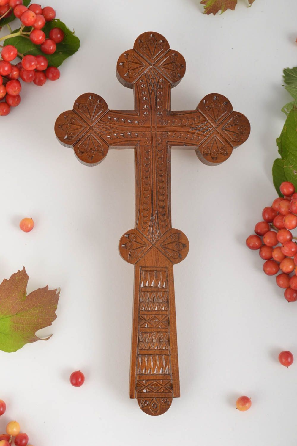 Croix bois Objet religieux fait main Déco murale cadeau pour croyant design photo 1