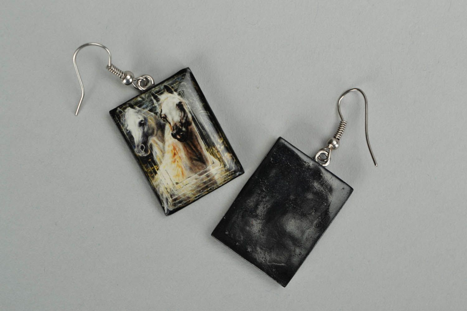 Polymer clay earrings White Horses photo 4