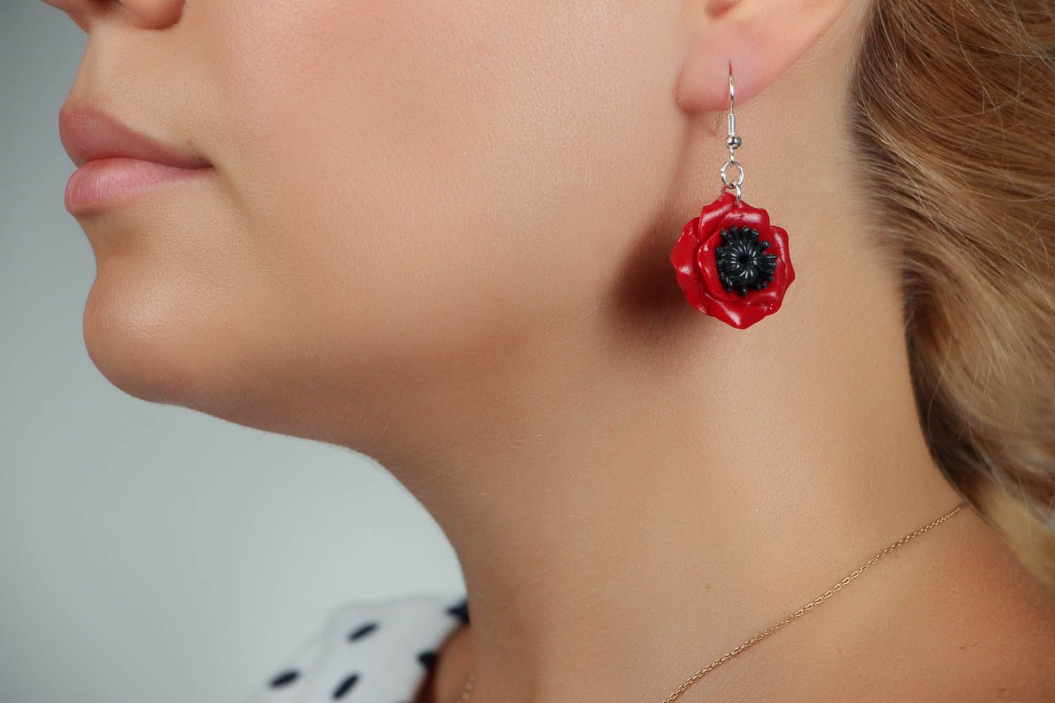 Earrings made of polymer clay Poppies photo 5