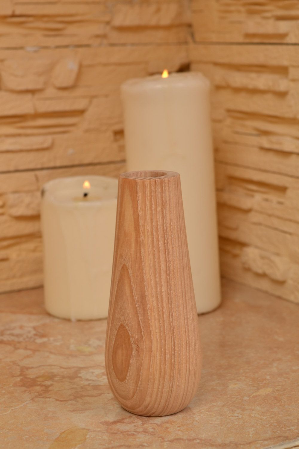 Handmade laconic maple wood candlestick for one candle of 2 cm diameter photo 1