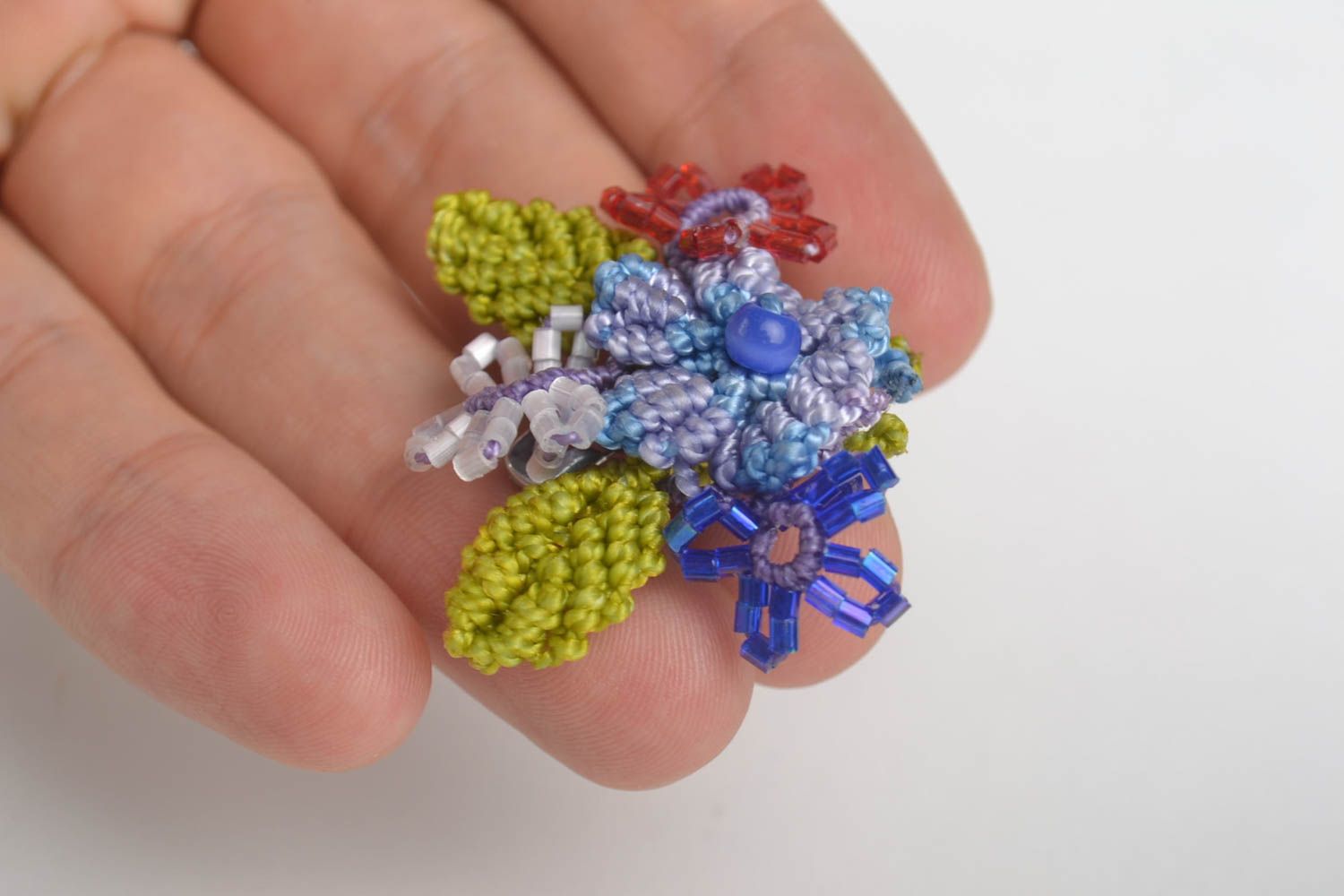 Украшение ручной работы брошь цветок плетеная брошь разноцветная макраме анкарс фото 5