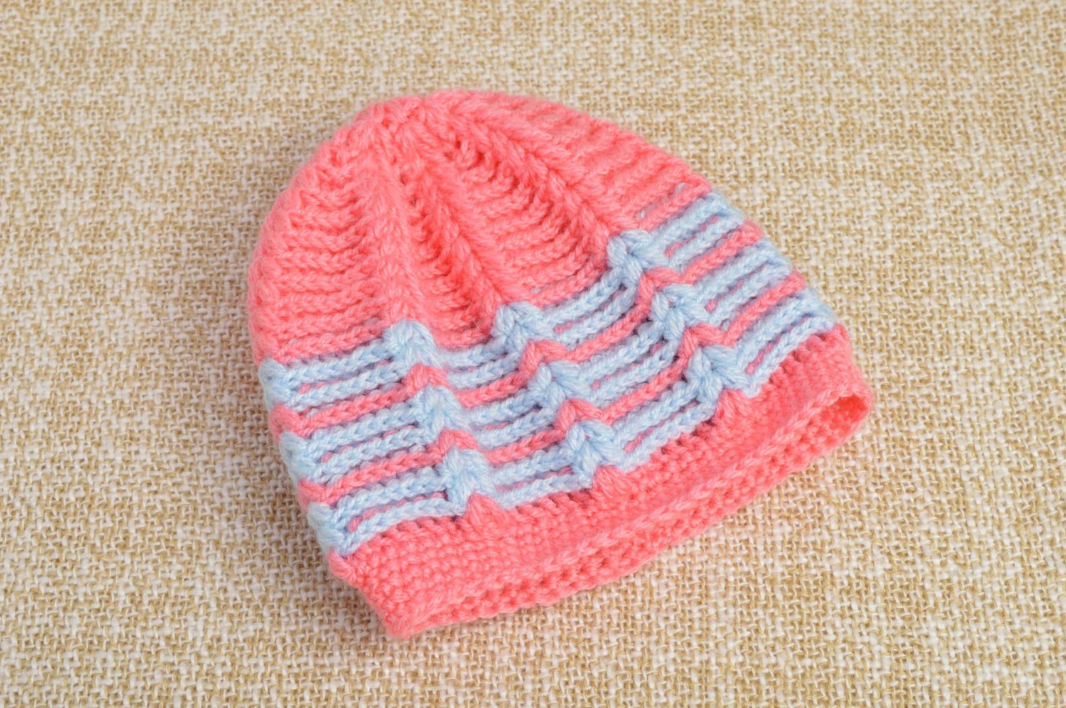 Bonnet tricot fait main Chapeau au crochet Accessoire pour fille rose bleu ciel photo 1