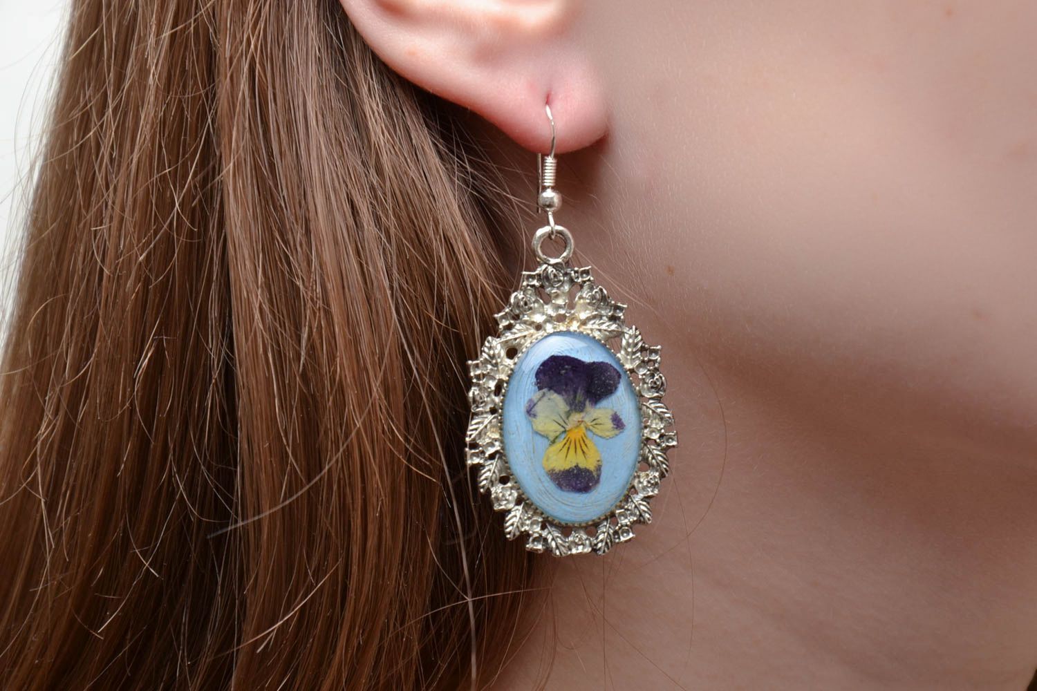 Earrings with natural flowers Wild Pansy photo 2