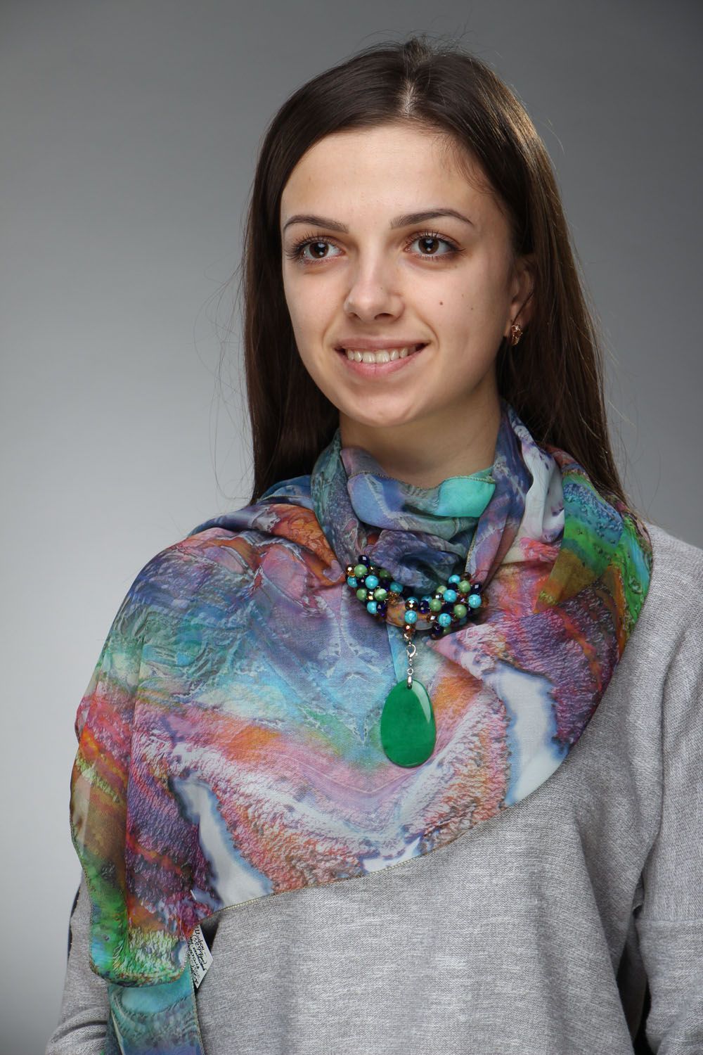 Silk scarf with natural stones photo 5