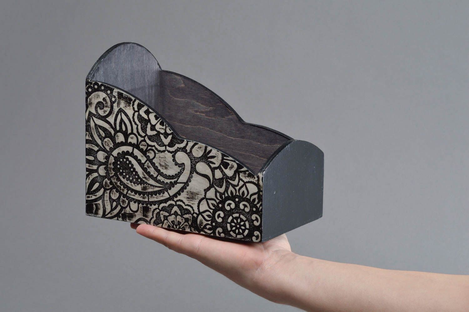 Wooden unusual beautiful convenient box made using decoupage technique photo 4