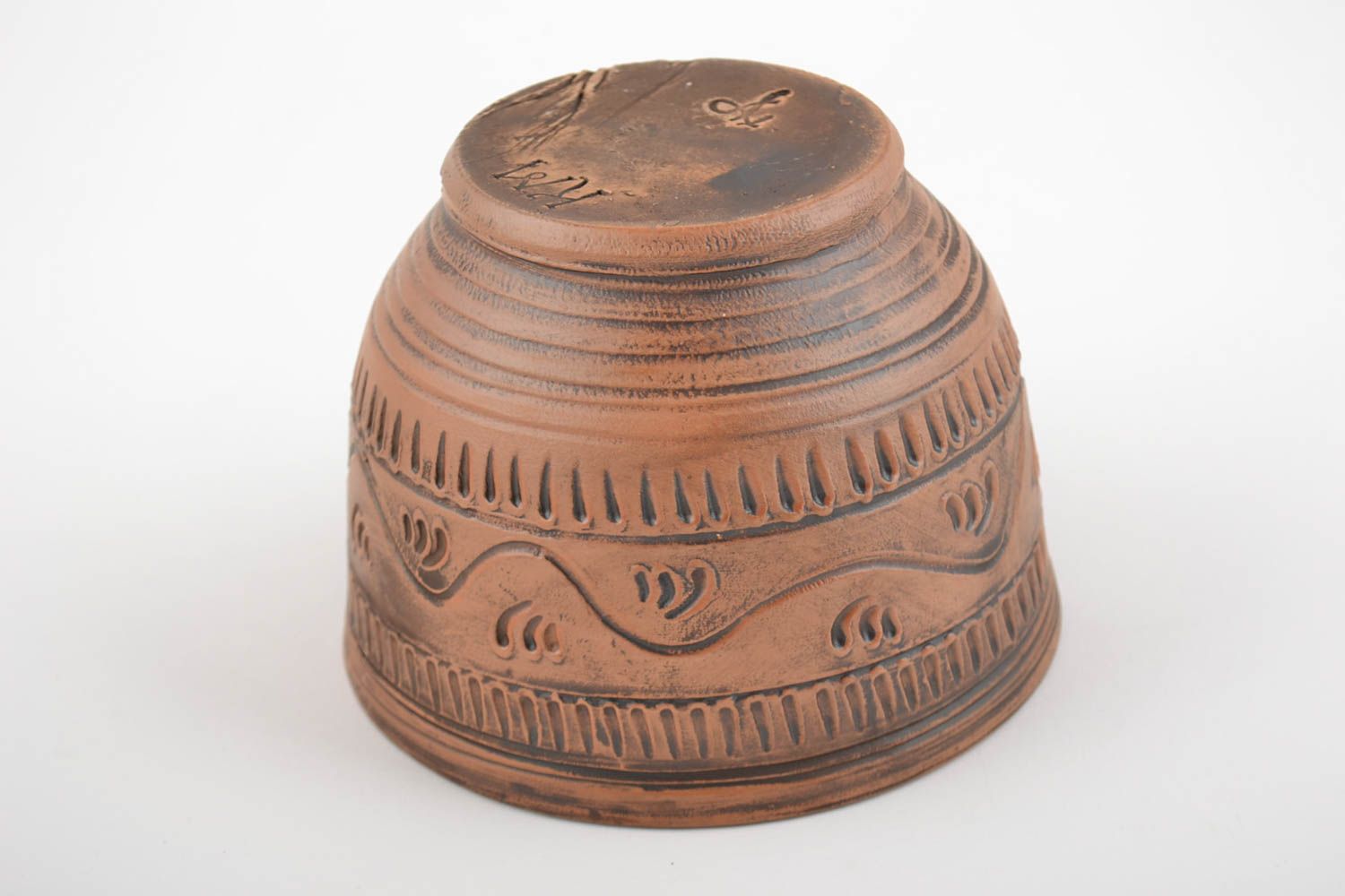 Handmade designer deep clay bowl with patterns 500 ml photo 2