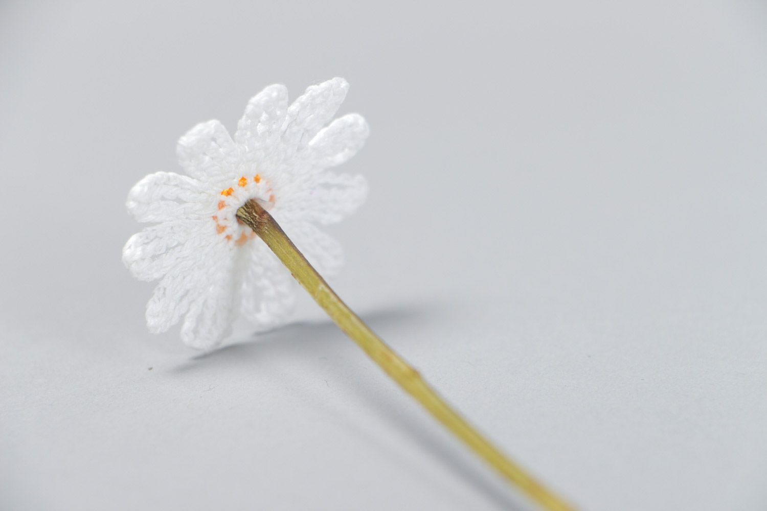 Handmade delicate artificial chamomile flower crocheted of cotton threads photo 4