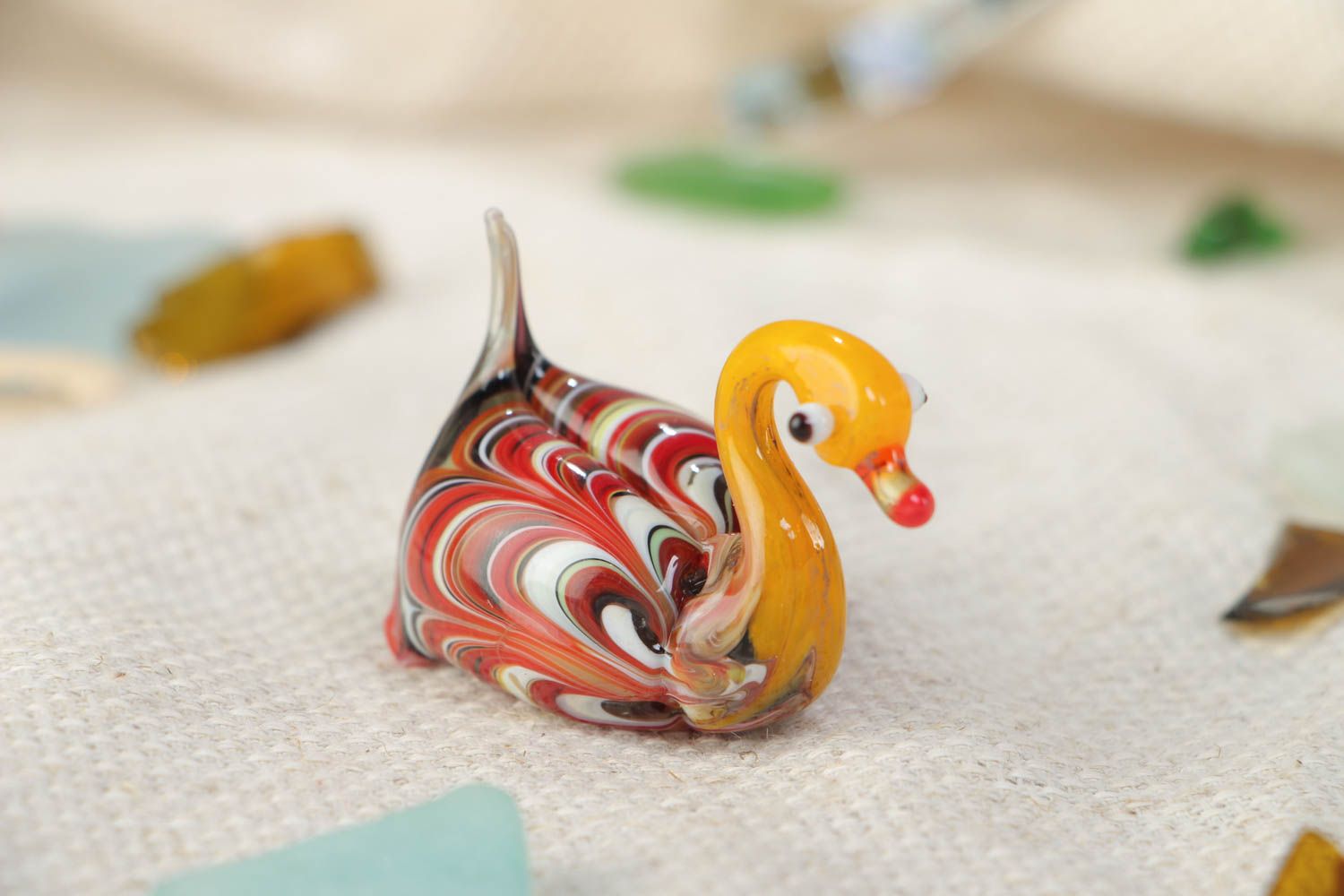 Handmade designer collectible lampwork technique miniature figurine of swan  photo 1