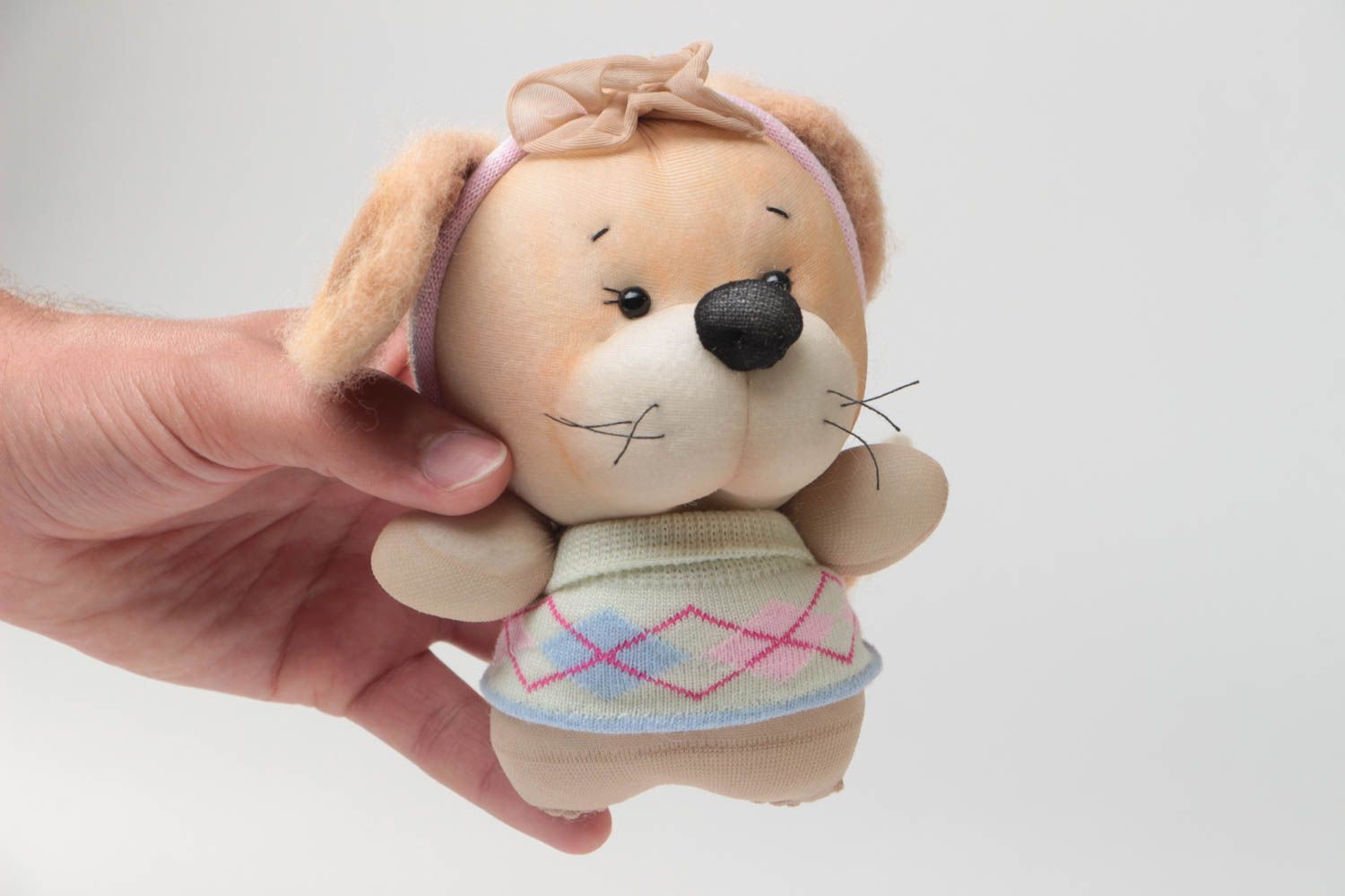 Handmade designer nylon soft toy in the shape of a dog with woolen threads photo 5