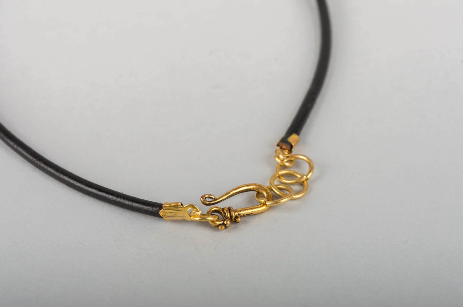 Beautiful stylish handmade neck pendant with natural stone on leather cord photo 5