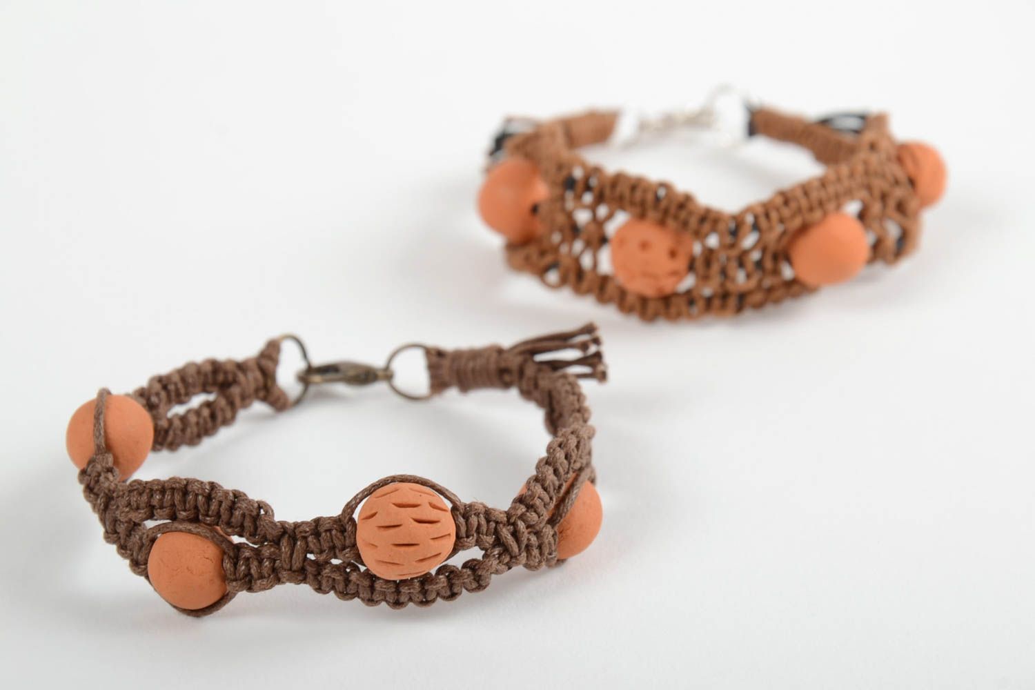 Set of 2 handmade woven bracelets wrist bracelets with ceramic beads gift ideas photo 1