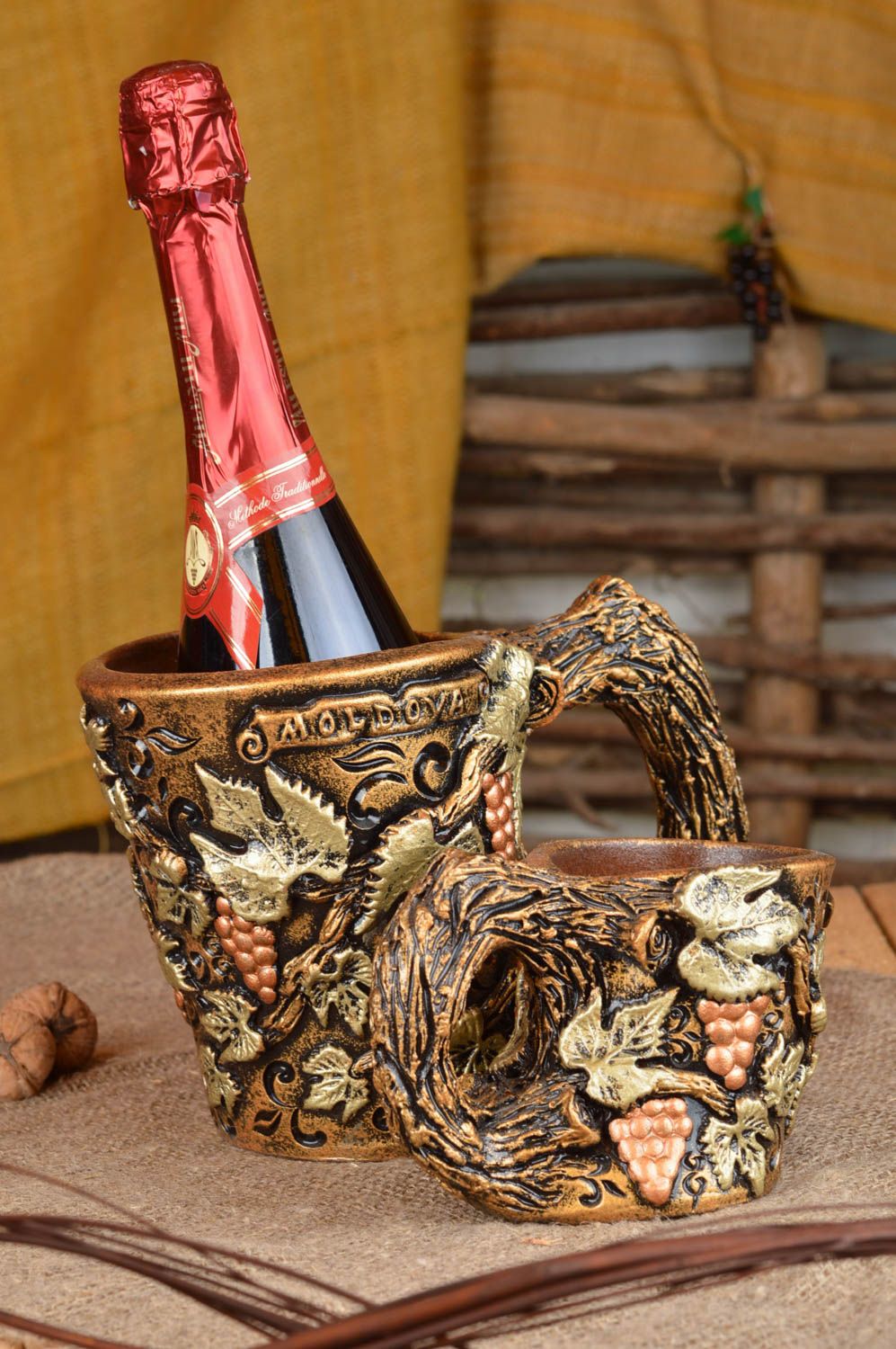 Handmade Ständer aus Ton Weinständer Design Deko aus Ton 2 Stück originell foto 1