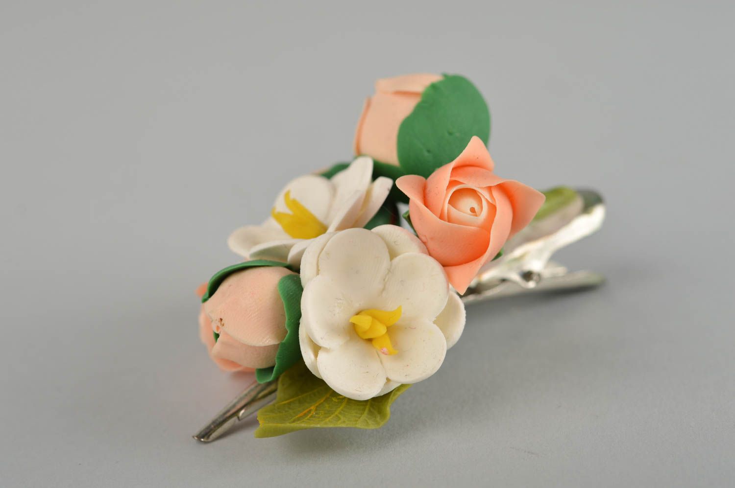 Beautiful handmade hair clip flower barrette polymer clay ideas gifts for her photo 2