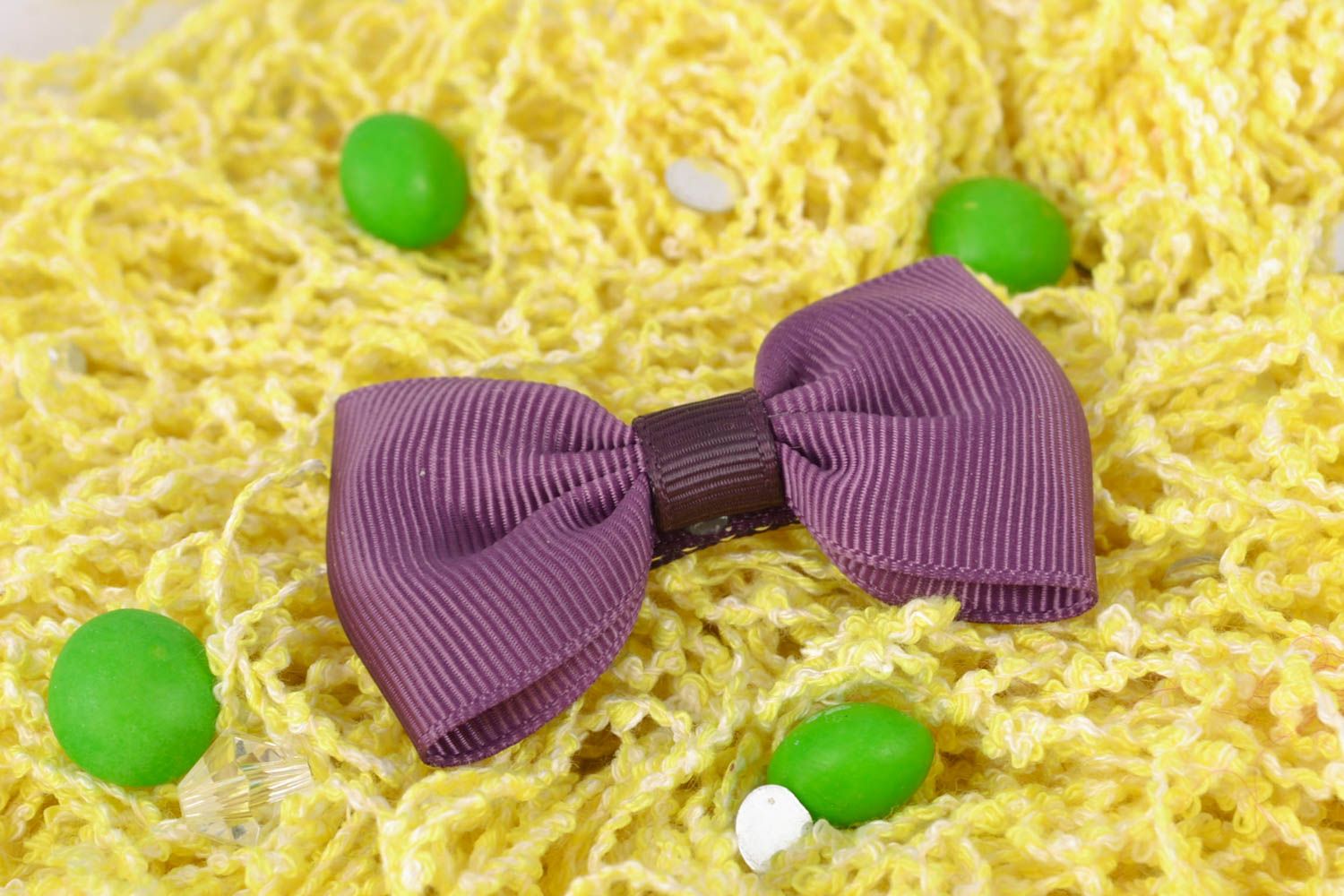 Заколка для волос с бантиком из репсовой ленты фиолетовая фото 1