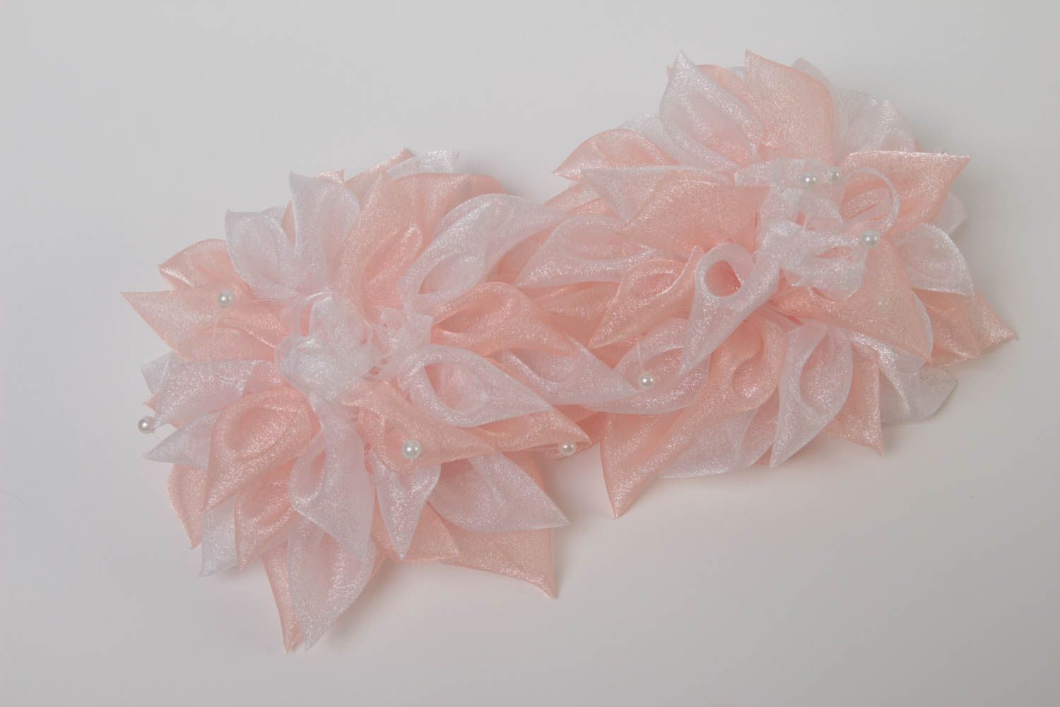 Резинки для волос с цветами детские ручной работы набор из 2 шт розовые фото 2