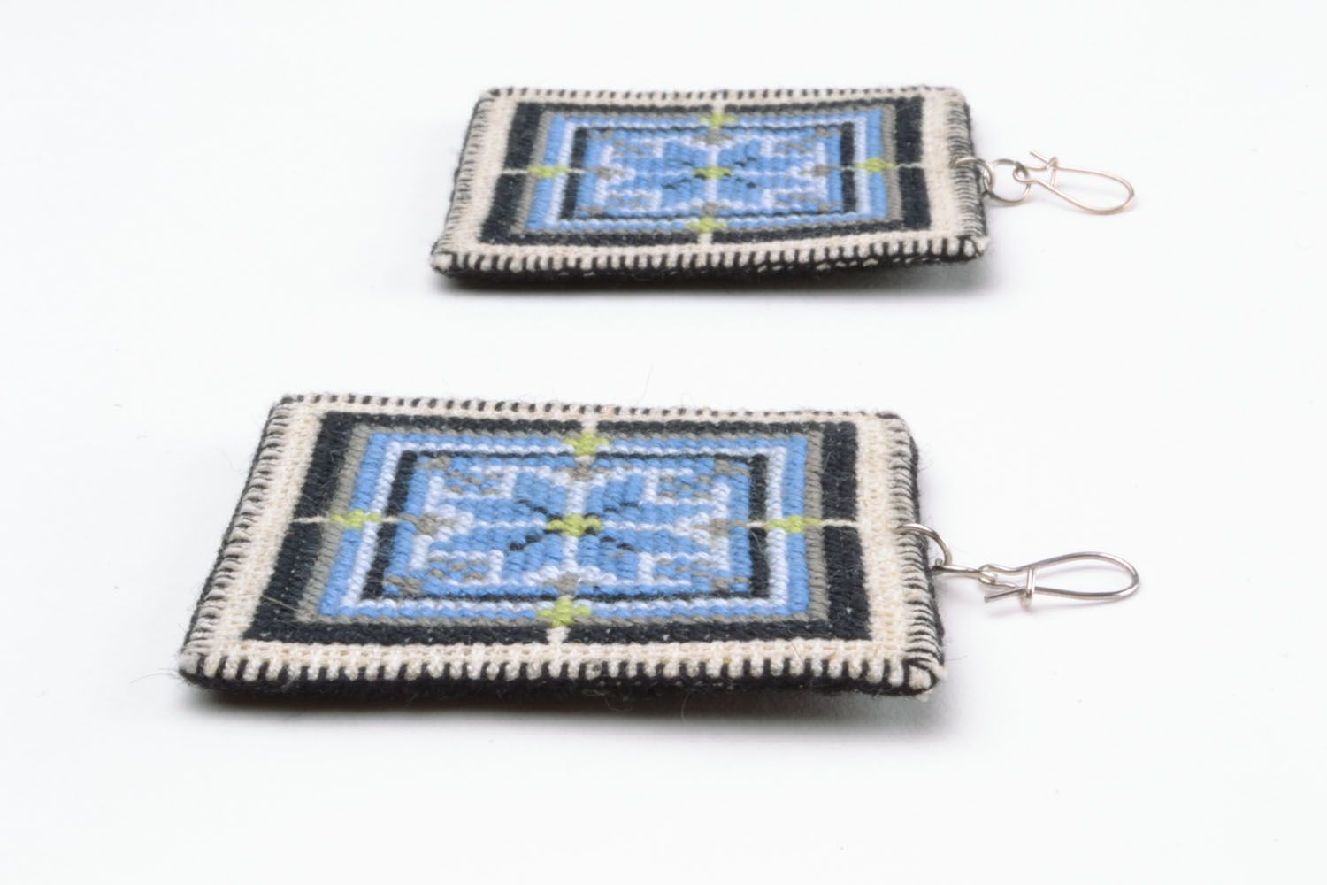Embroidered earrings in blue  photo 3