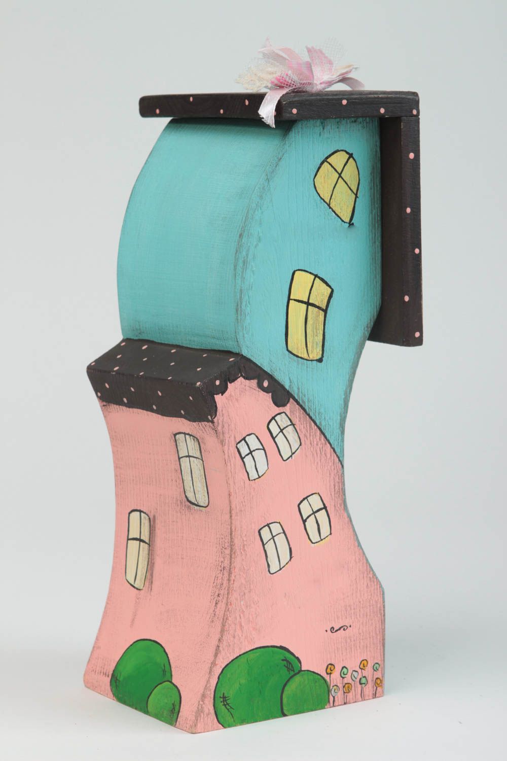 Деревянная фигурка домик разноцветный яркий красивый уютный ручной работы фото 2