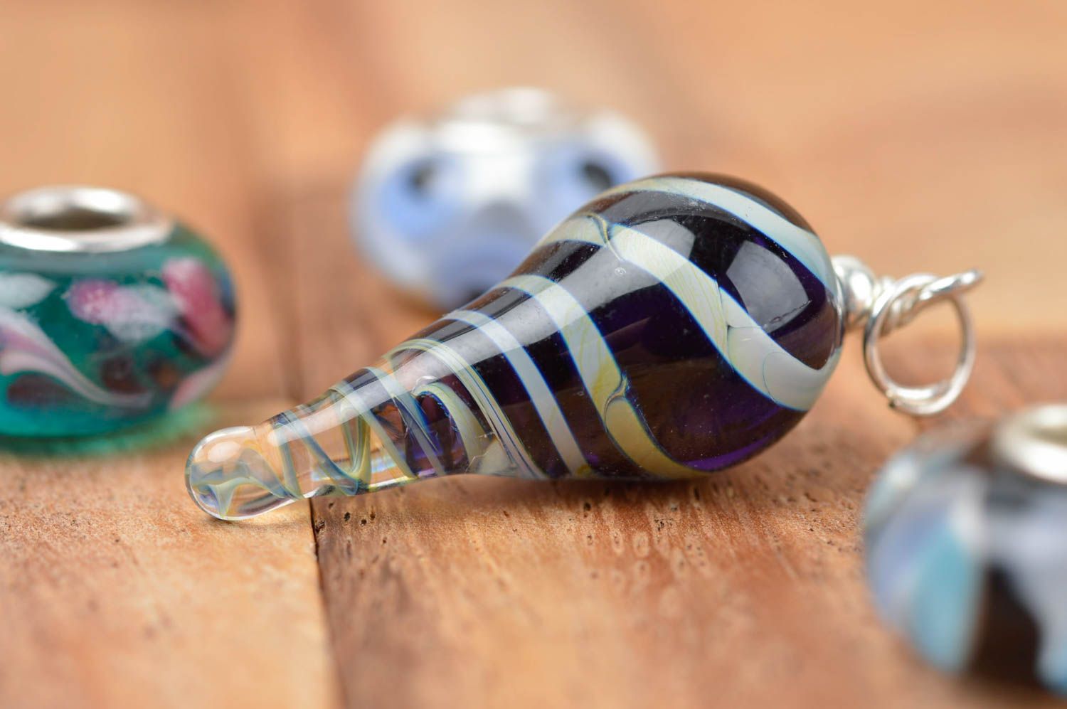 Perle en verre fait main Fourniture pour bijoux goutte rayée Loisirs créatifs photo 1