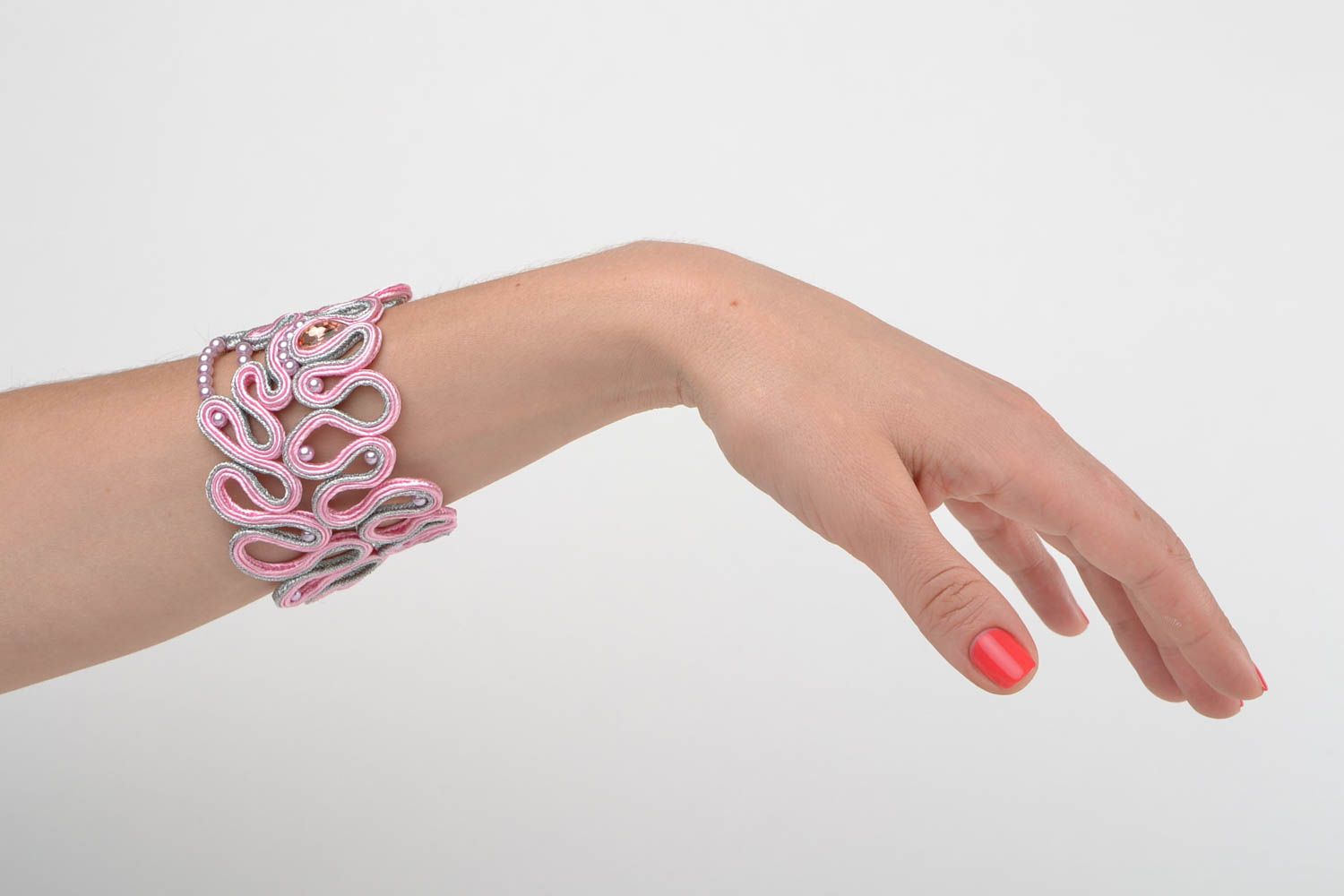 Breites rosa Soutache Armband mit Kristallen handmade Schmuck für Frauen foto 1