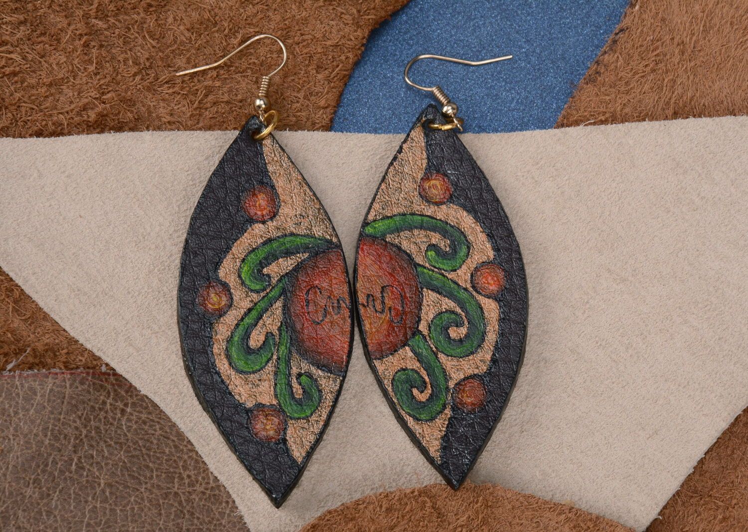 Earrings made of leather in ethnic style photo 4
