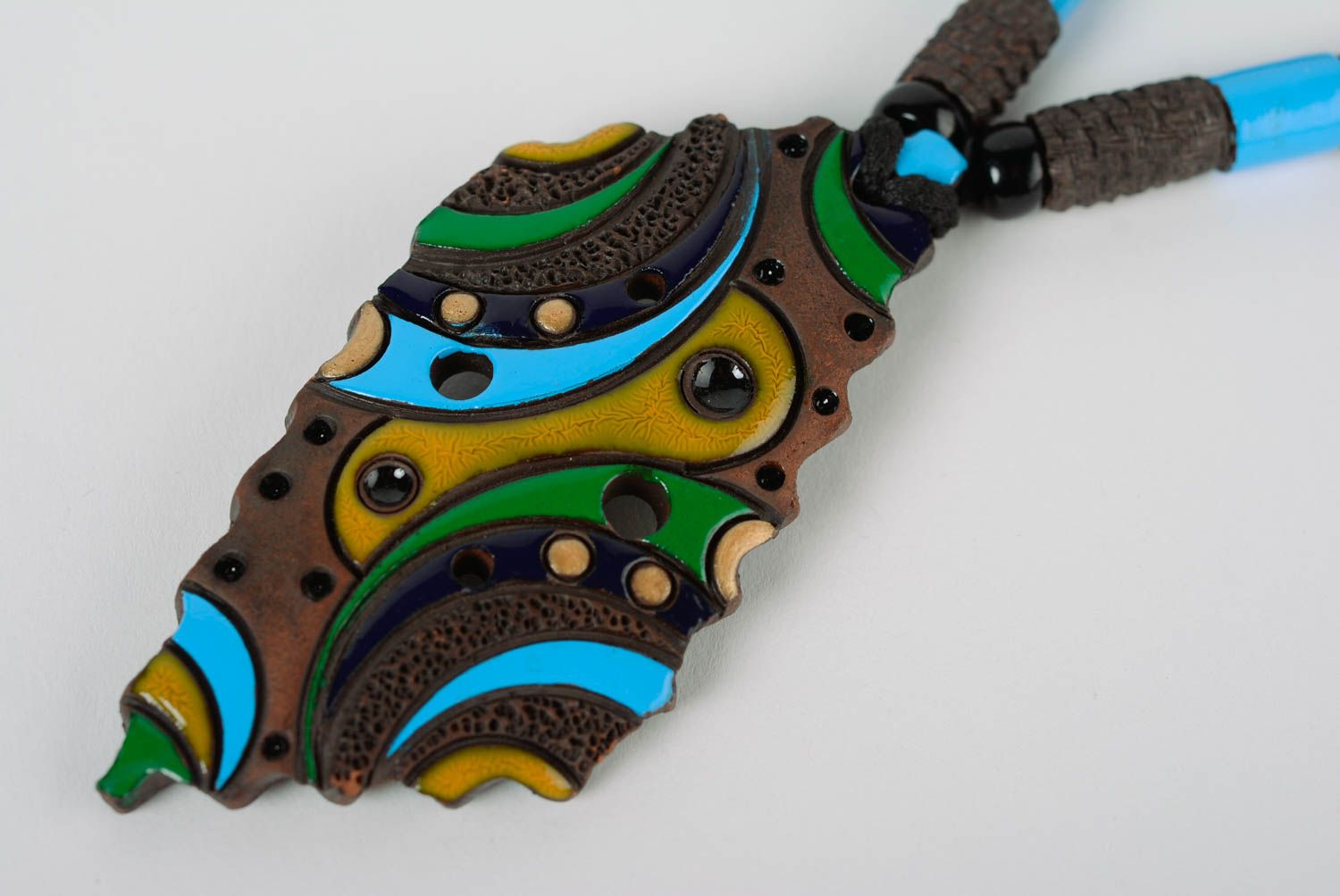 Handmade designer clay pendant painted with bright enamel stylish accessory photo 2