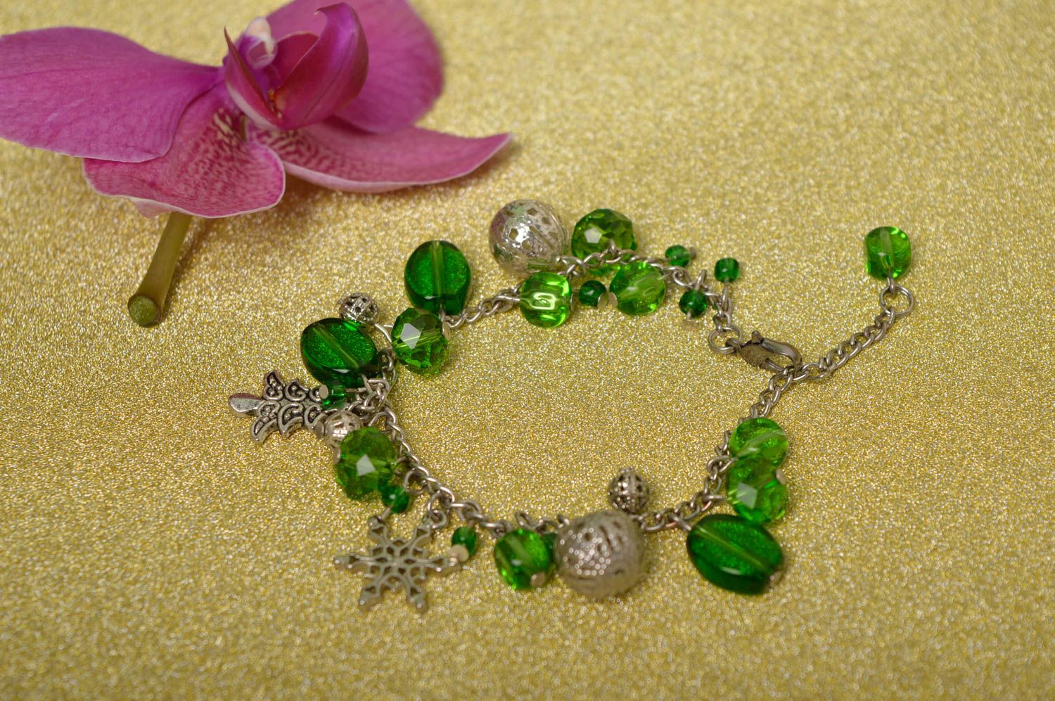 Handmade female elegant bracelet green beautiful bracelet stylish jewelry photo 2