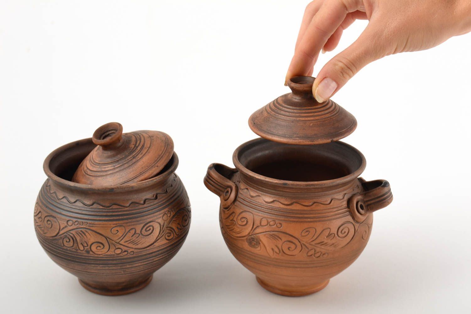 Küchen Zubehör handmade Keramik Topfset Töpfe Keramik in Braun bemalt schön  foto 5