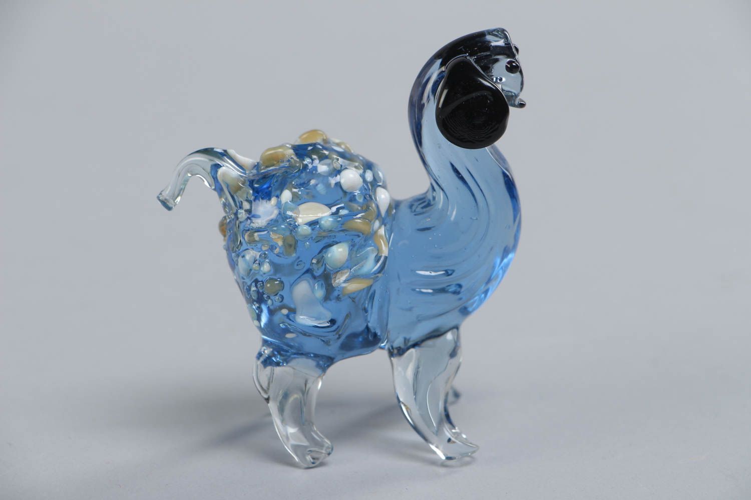 Handmade collectible lampwork glass miniature animal figurine of blue lamb photo 2