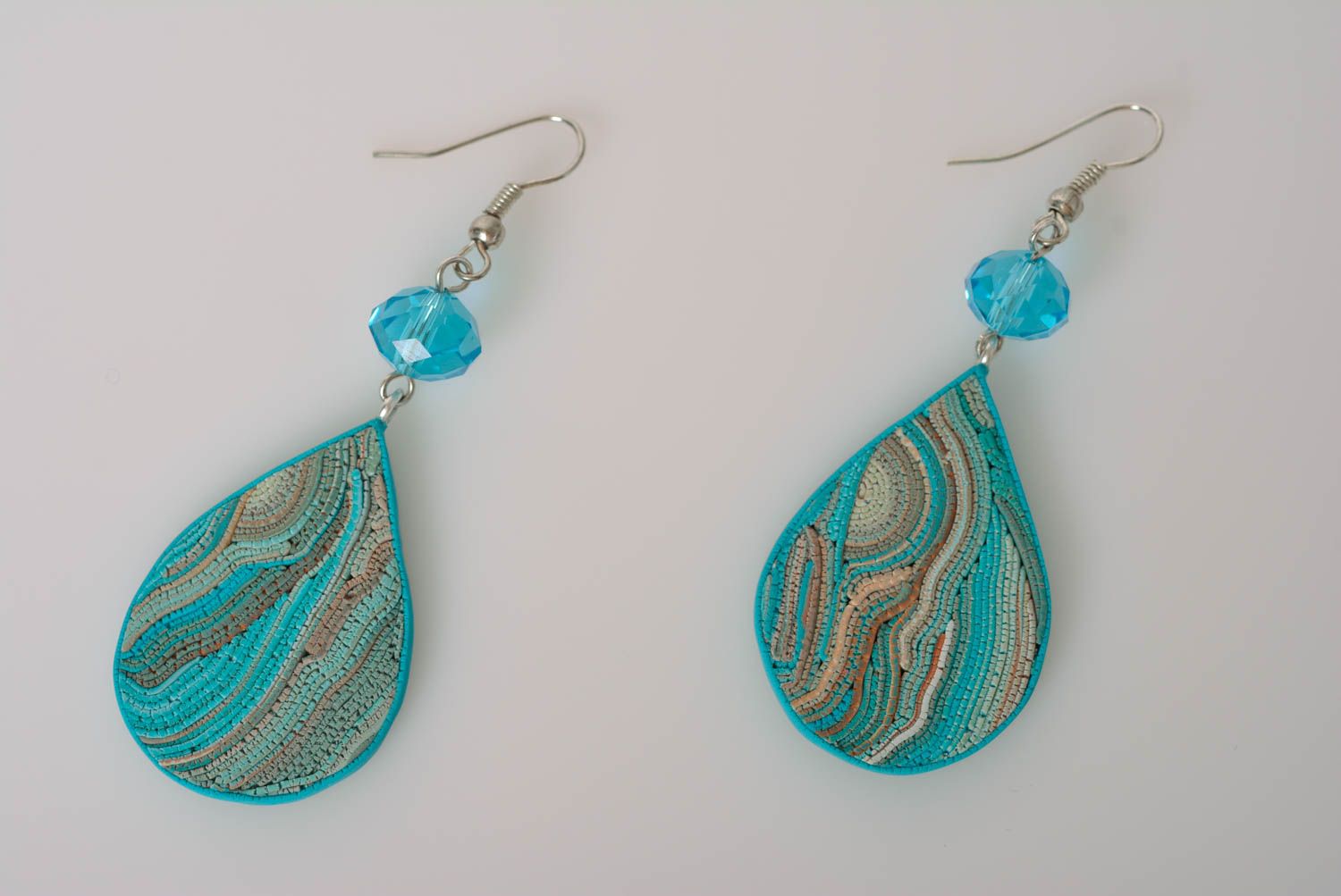 Handgemachte Tropfen Ohrringe aus Polymer Ton in Blau elegant stilvoll  foto 1