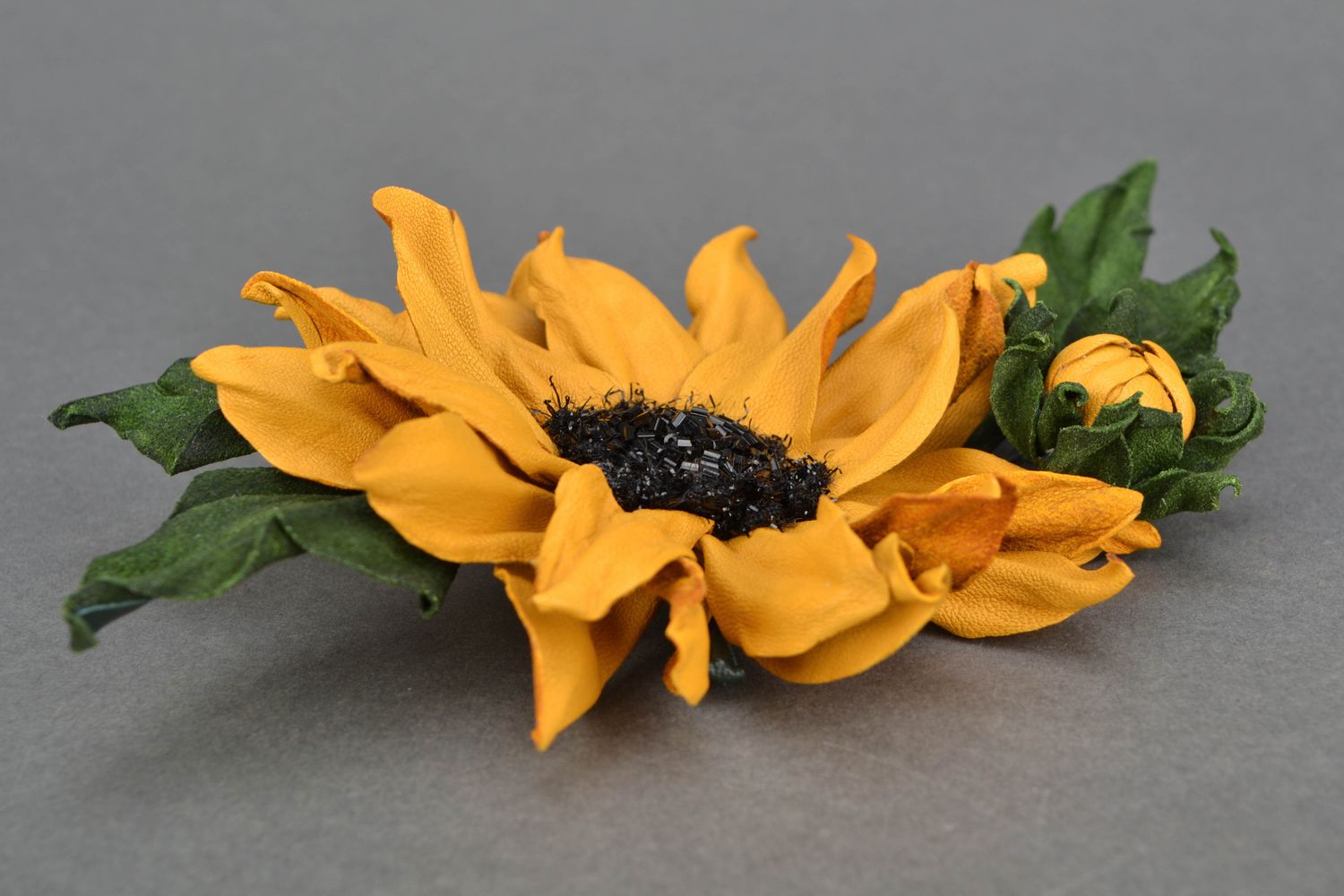Leather brooch-hair clip Sunflower photo 4