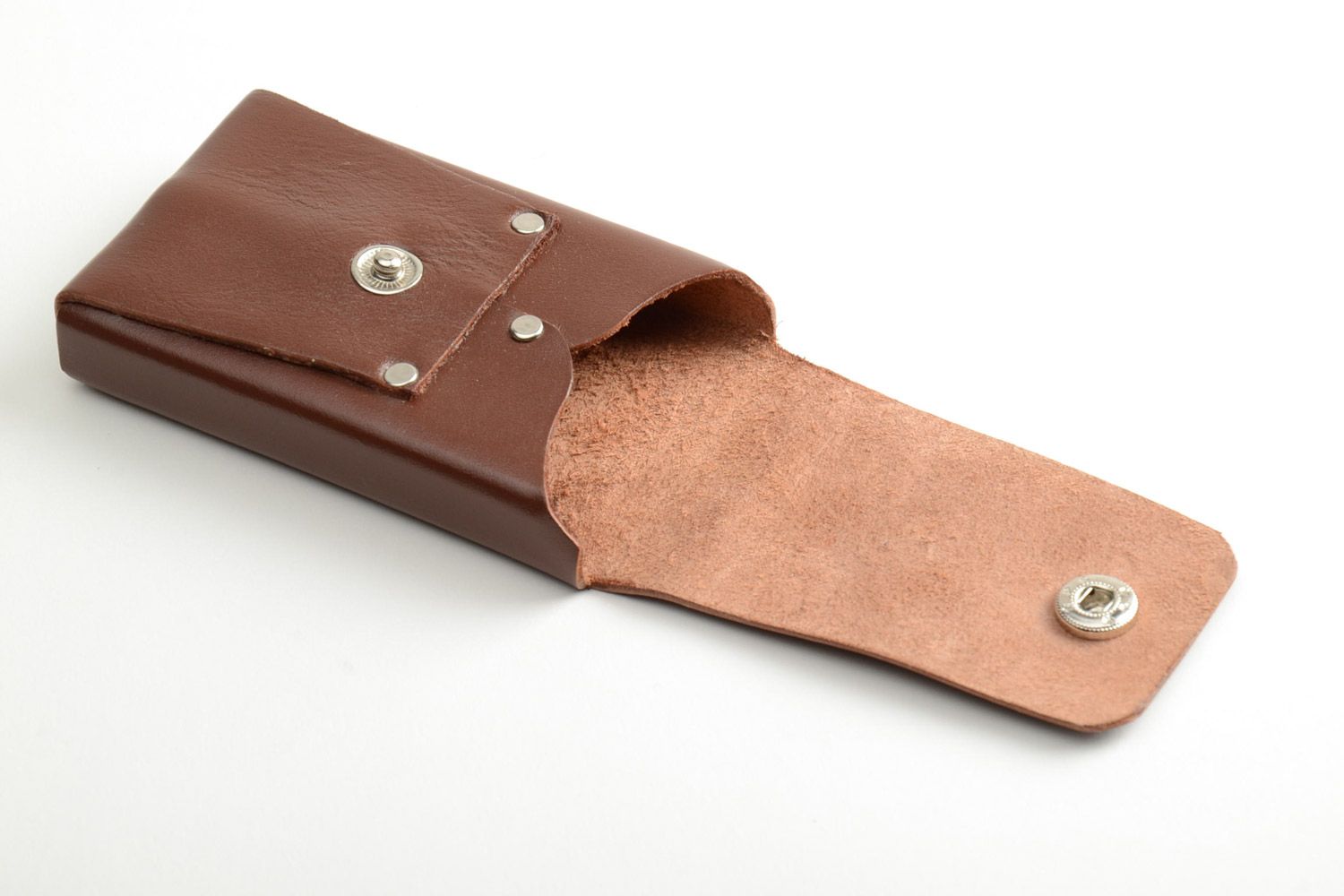 Porte-cartes de visite en cuir brun naturel fait main accessoire pour homme photo 4