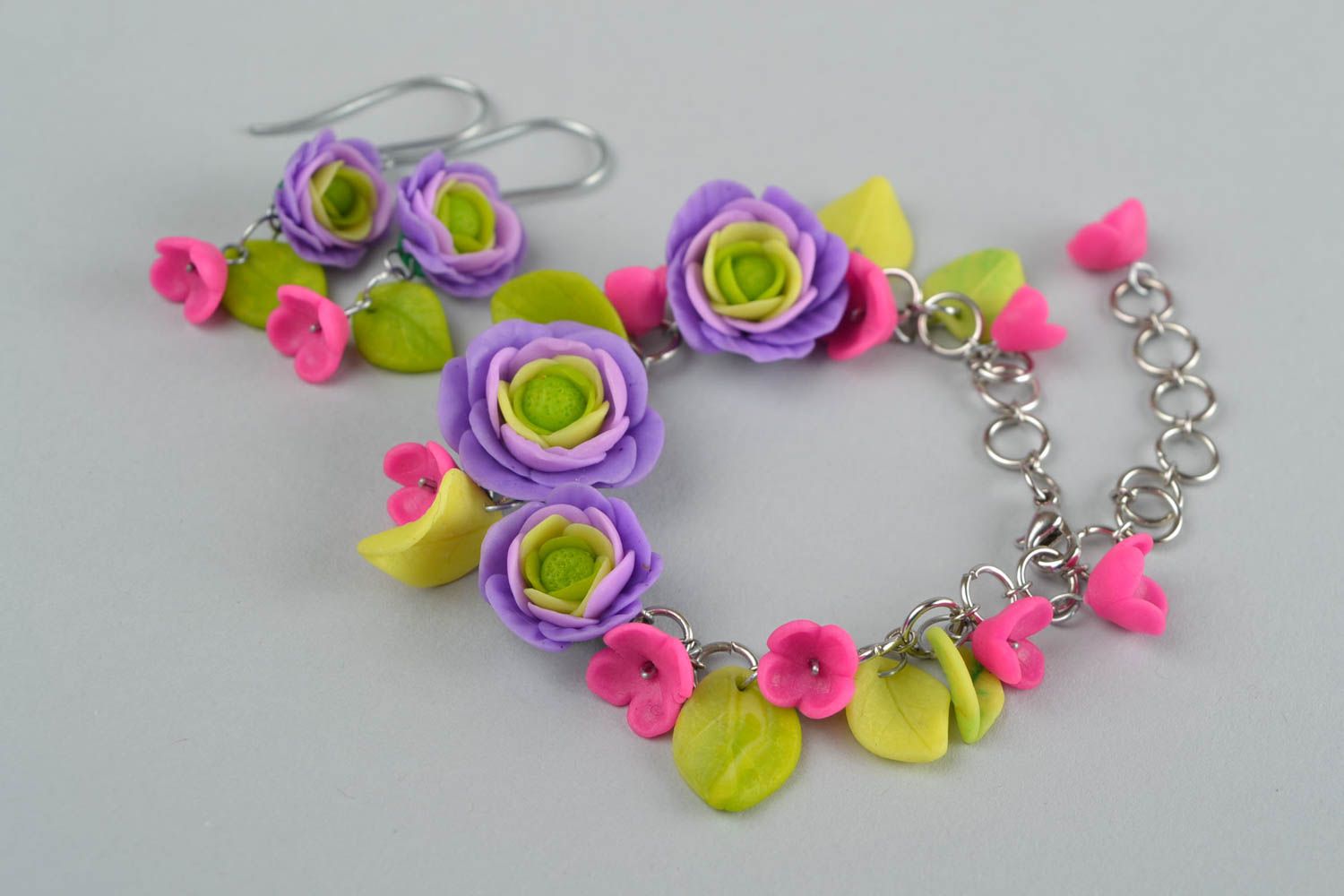Violet and pink flowers charm chain bracelet for daughter photo 5