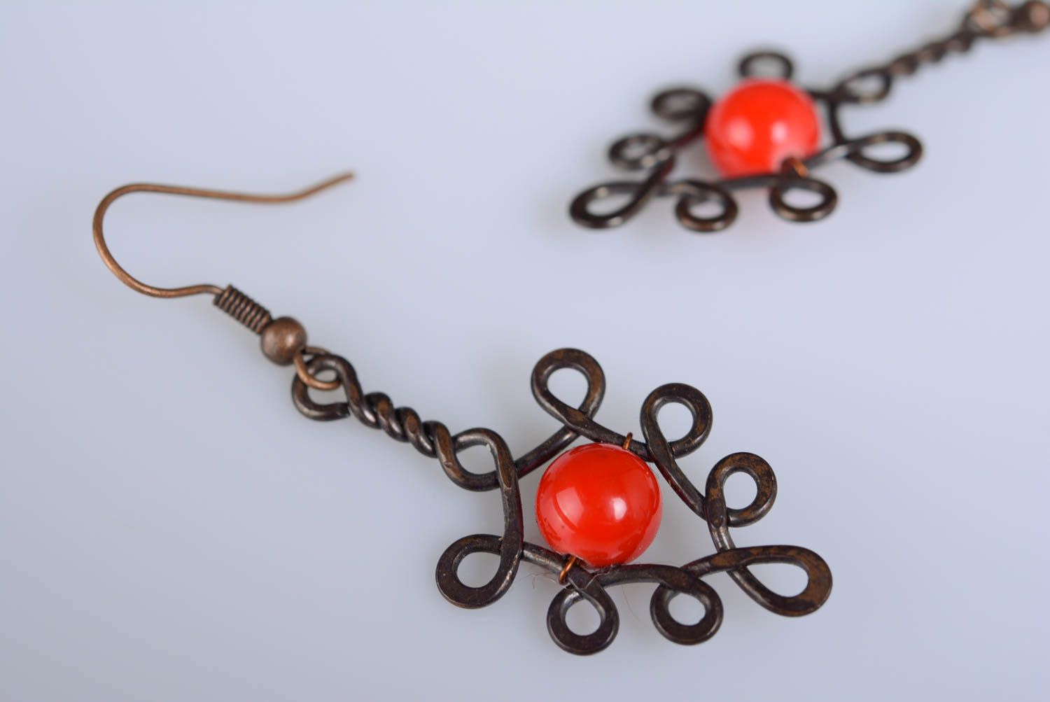 Female metal earrings handmade beautiful earrings copper jewelry present photo 2