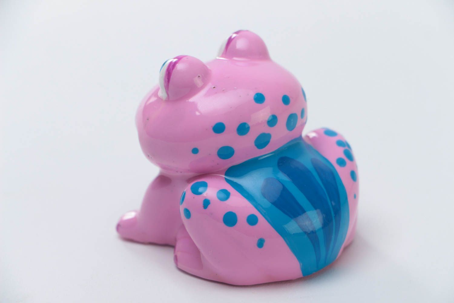 Unusual pink handmade collectible plaster statuette of frog photo 4