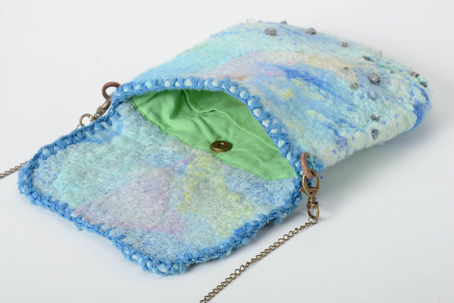 Handmade Tasche aus Wolle Accessoire für Frauen Clutch Tasche in Blau foto 3