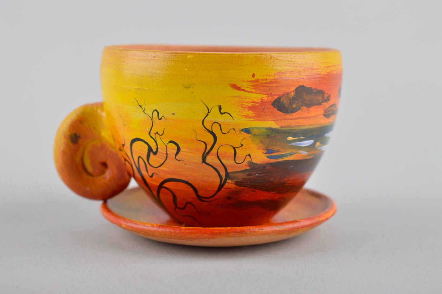 Кофейная чашка с блюдцем ручной работы набор посуды с росписью кофейная посуда фото 3