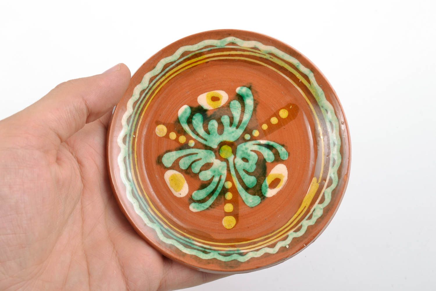 Small handmade decorative painted ceramic wall plate interior design ideas photo 3